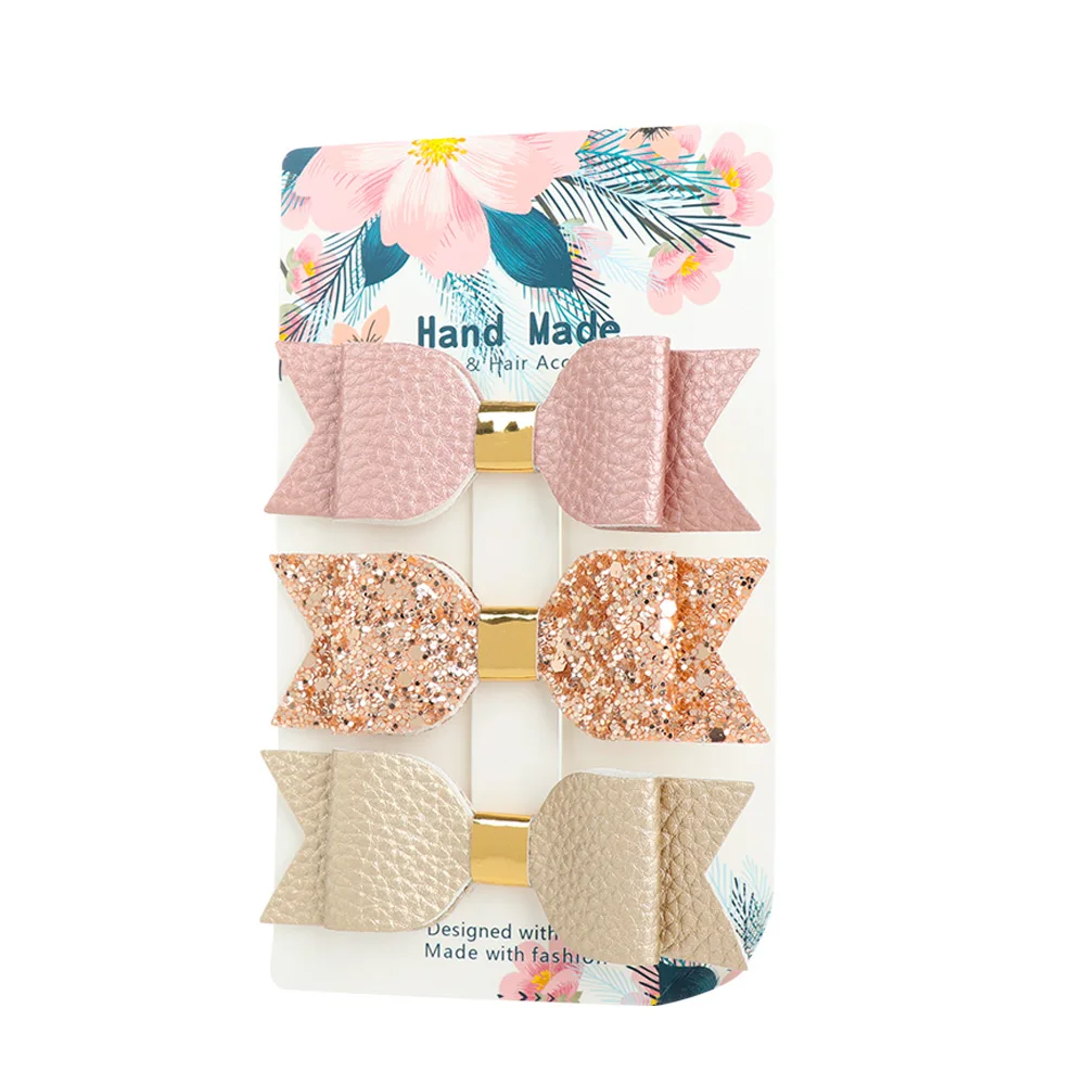 Блестящие заколки для волос с бантами 3 шт. кожаные детские повязки на голову