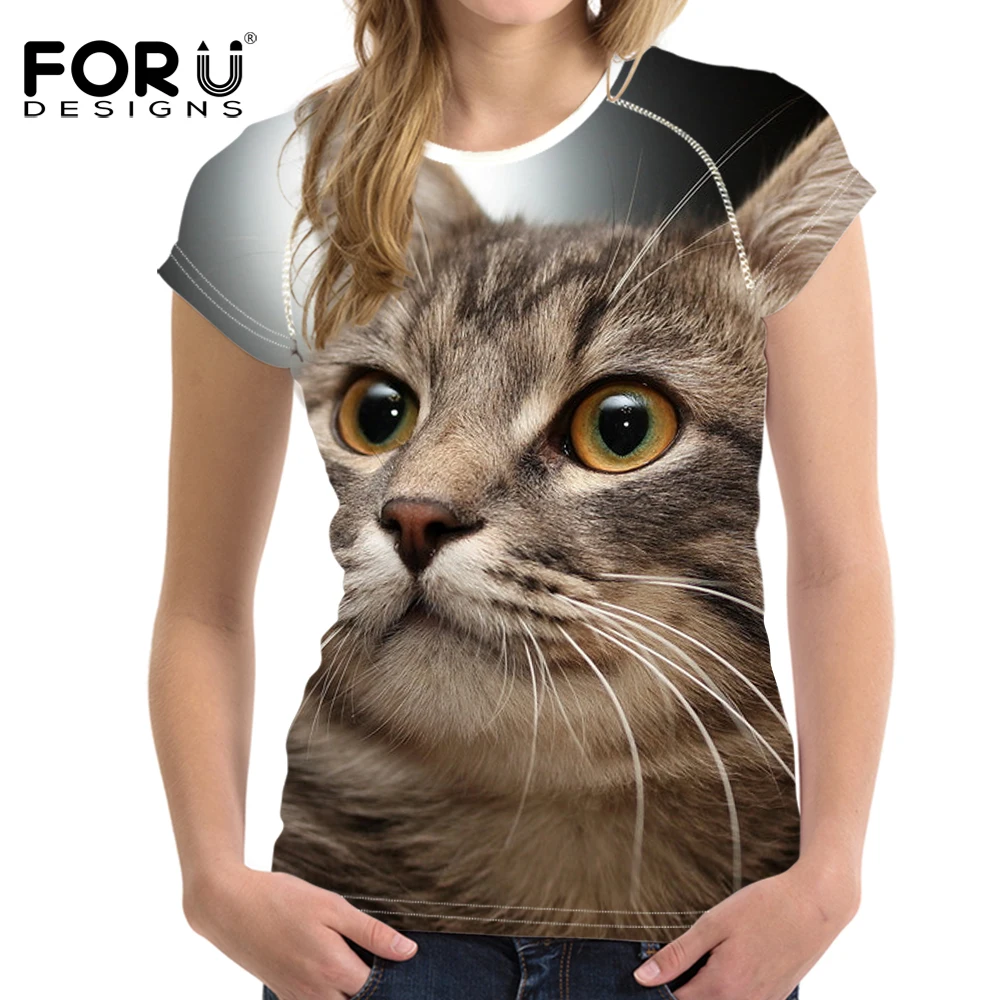 Футболка FORUDESIGNS женские топы рубашки одежда с 3D милой кошкой для девочек