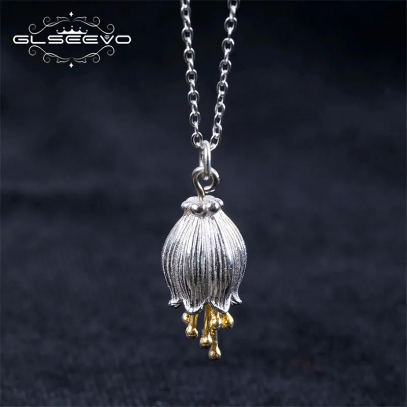 GLSEEVO 925 Sterling Silver Flower Pendant Necklace Personality Bellflower Female Handmade Fine Jewelry Sieraden GN0038 | Украшения и