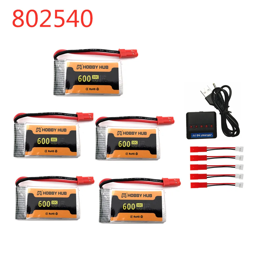 

3.7v lipo 600mAh 30C 802540 Battery For HJ818 HJ819 509W DFDF161 1315S X800 X500 X400 X300S Remote control Drone parts+ charger