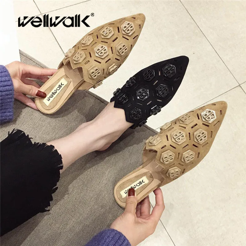 Wellwalk/шлепанцы на плоской подошве женские брендовые шлепанцы модная женская