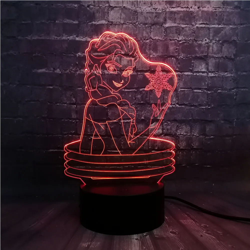 3D Мультфильм Эльза Принцесса ночник 7 цветов Изменение светодиодный Декор в спальню Лава настроение USB база настольная Иллюзия детский подарок на день
