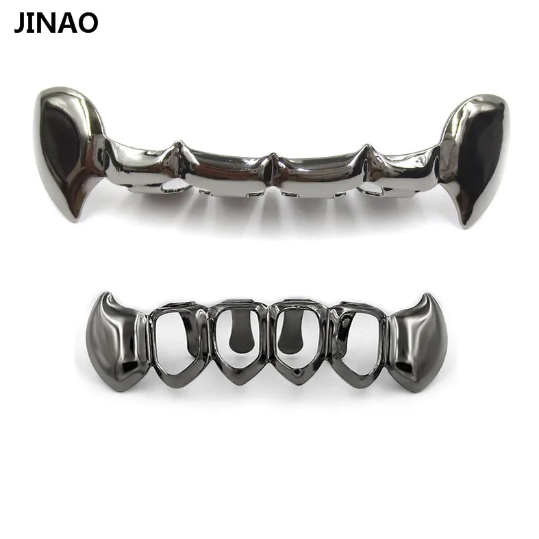 JINAO Чистый золотой цвет покрытый хип-хоп ЗУБЫ половина Клык Тонкий Топ Grillz полый Клык нижний набор Грилей