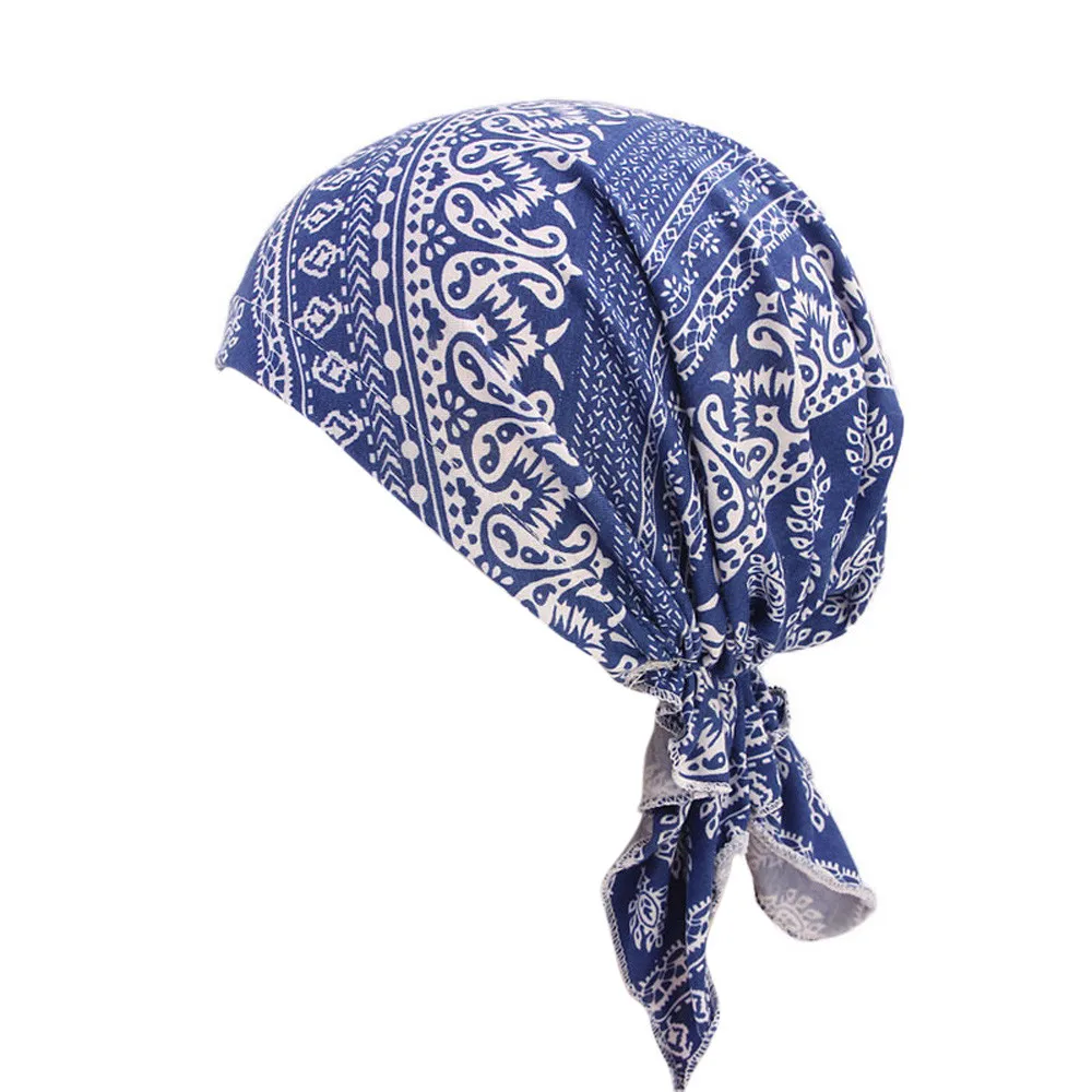 

2019 Best selling new women's polyester ruffled ethnic style printing Indian hat baotou cap tail Muslim cap 4.11
