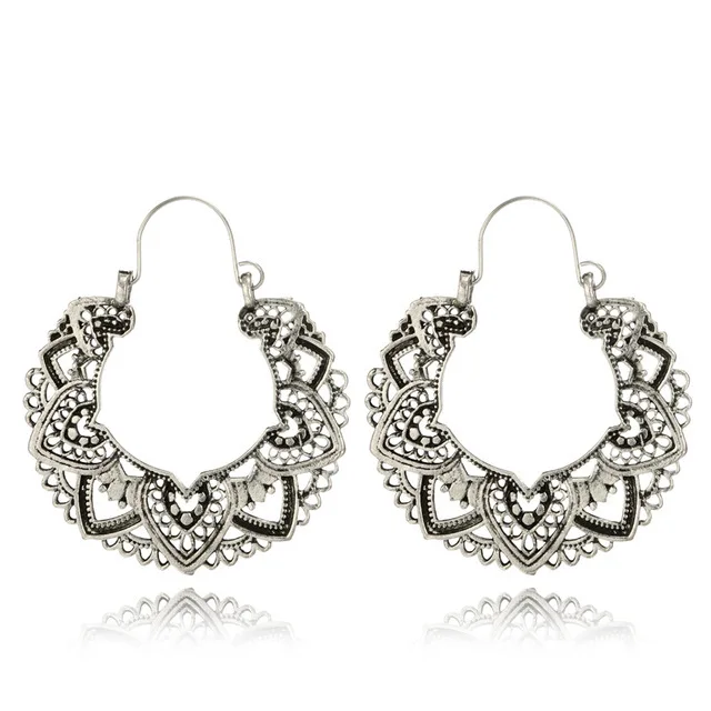 Style5 POHOUR Antique silver Gypsy Indian Tribal Ethnic Hoop Drop Dangle Mandala Earrings Boho - Окраска металла: Style5