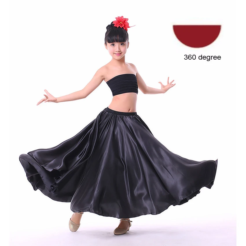Black skirt 360 Танцевальные Костюмы для маленьких девочек, юбка для испанского фламенко, атласная однотонная красная сценическая одежда, платье для выступлений размера плюс, юбка для танцев - Цвет: Black skirt 360