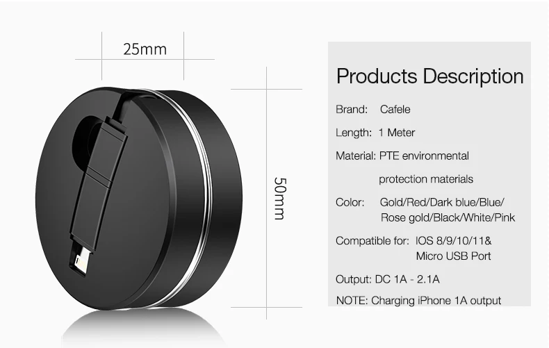 Cafele выдвижной портативный 2 в 1 USB кабель для iPhone XS Max 8 7 6 plus Micro USB кабель для зарядки USB кабель для iPhone 6 7 8 XS