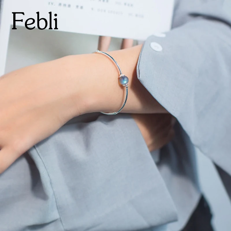 Febli S925 Silver Blue Moonstone Bracelet Fashionable And Simple Delicate Elegant Individual | Украшения и аксессуары