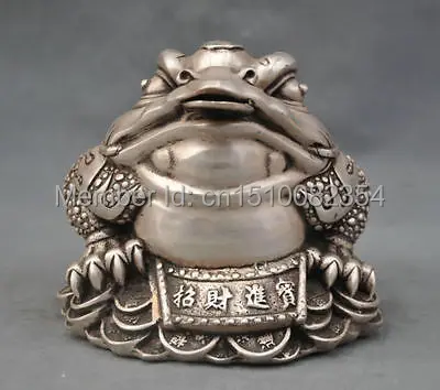 7 ''китайская Серебряная бронзовая медная статуя для укуса Жабы | Дом и сад