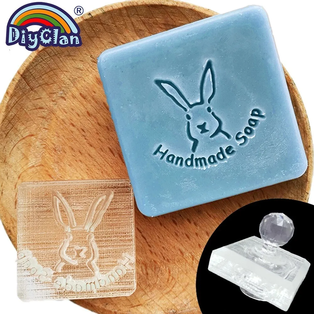 Rabbit мыло ручной работы штамп прозрачный сделай сам натуральный органический стеклянный мыло для изготовления головы животное Смола акриловая с hanlde на заказ - Цвет: Stamp with handle