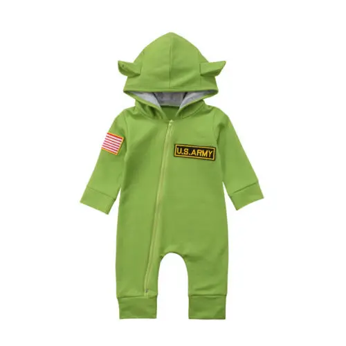 Newborn Baby Girl Boy US ARMY GREEN Romper Jumpsuit Hooded Overalls Sunsuit Toddler Kids Cotton Warm Zipper Rompers Clothes |