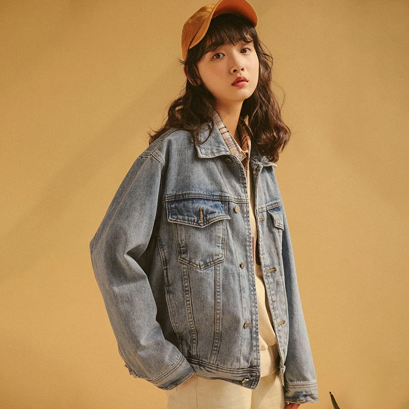 

casaco feminino 2021 New Women's Denim jacket coat POLO Collar Loose Retro Wild Short Coat Female Spring Autumn Jacket Outerwear