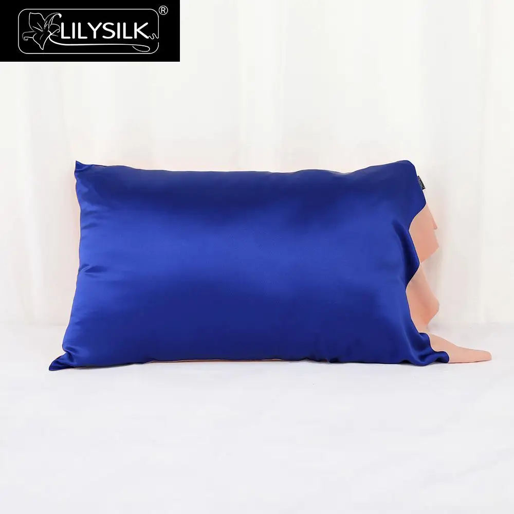 Blue Light Pink LilySilk 19 Momme шелковая наволочка с одной стороны шелк с Тенсел нижняя сторона конверт на пуговицах-контрастный цвет-отлично подходит для волос - Цвет: Blue Light Pink