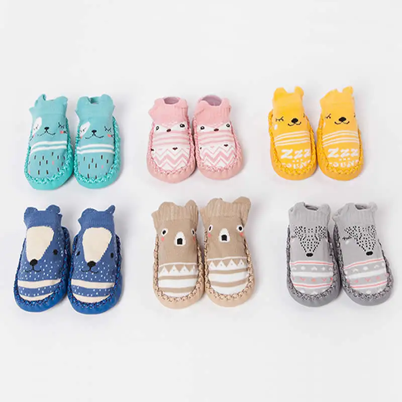 Малыш Нескользящие трикотажные носки с узором в виде лисы Мокасины Тапочки Носки