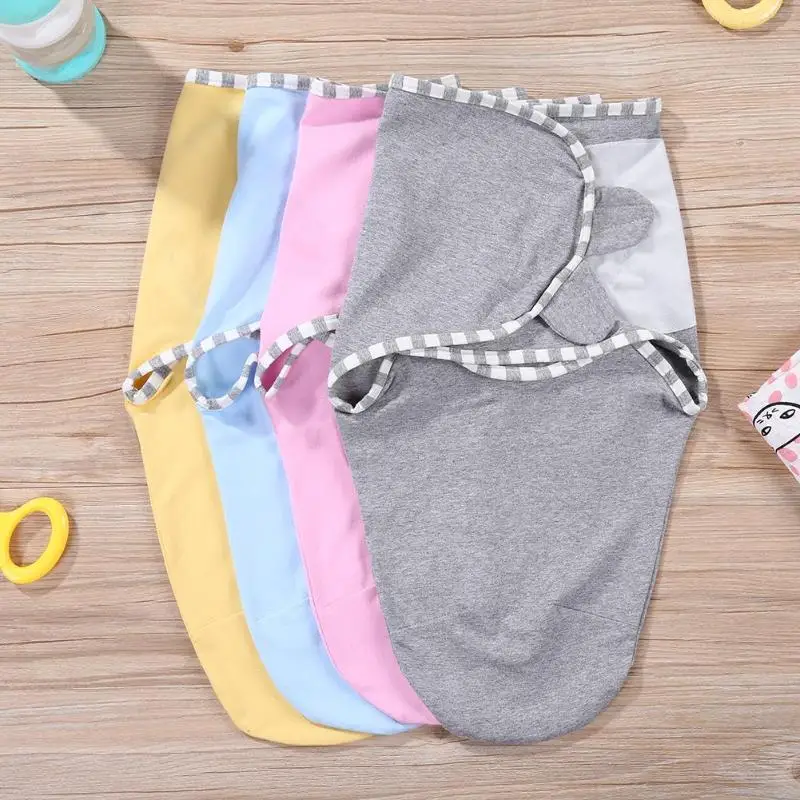 2pcs/set 0-3m Newborn Baby Cotton Cap Swaddle Wrap Soft Infant Hat Blanket Sleeping Bags Sleepsack Envelope Swaddling Bedding