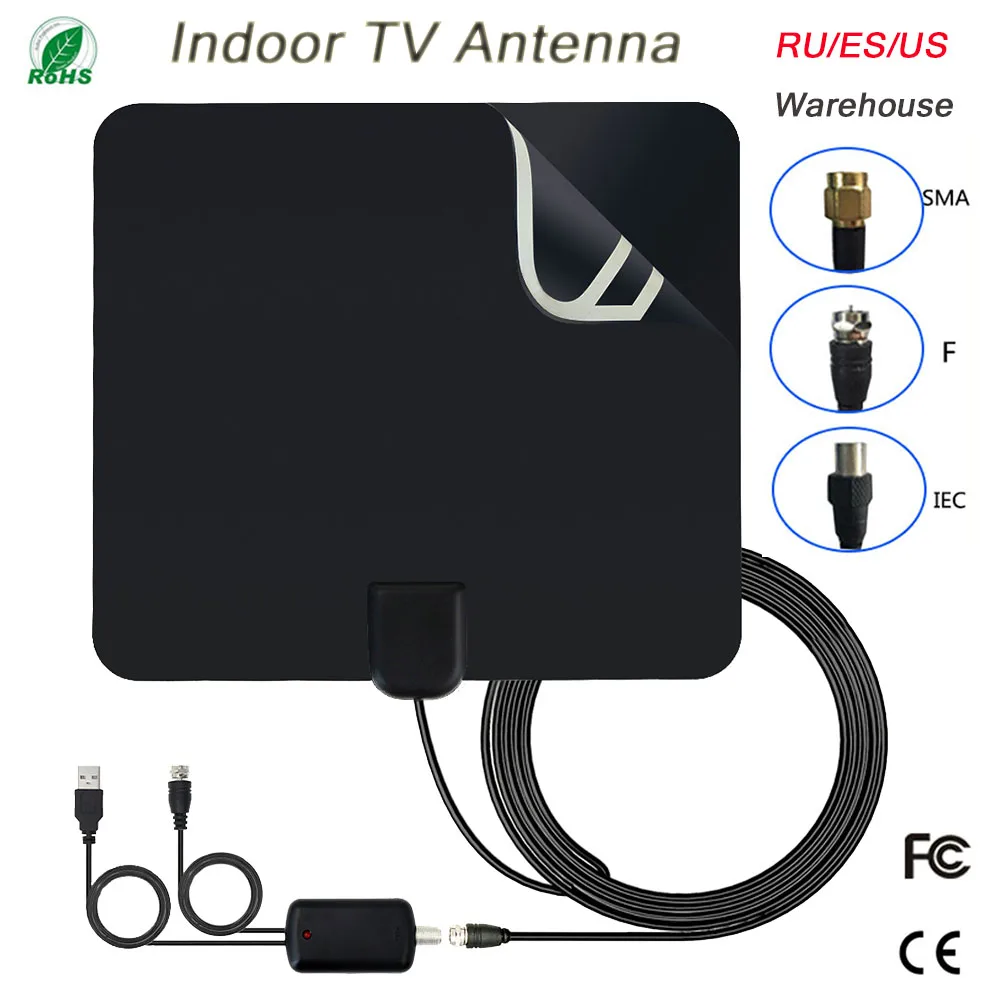 Комнатная антенна ТВ цифровая HD ТВ антенна 80 км 4 к HD ТВ антенны TDT VHF/UHF DVB-T/T2 ATSC ISDB ТВ радиус Fox телевизионная антенна