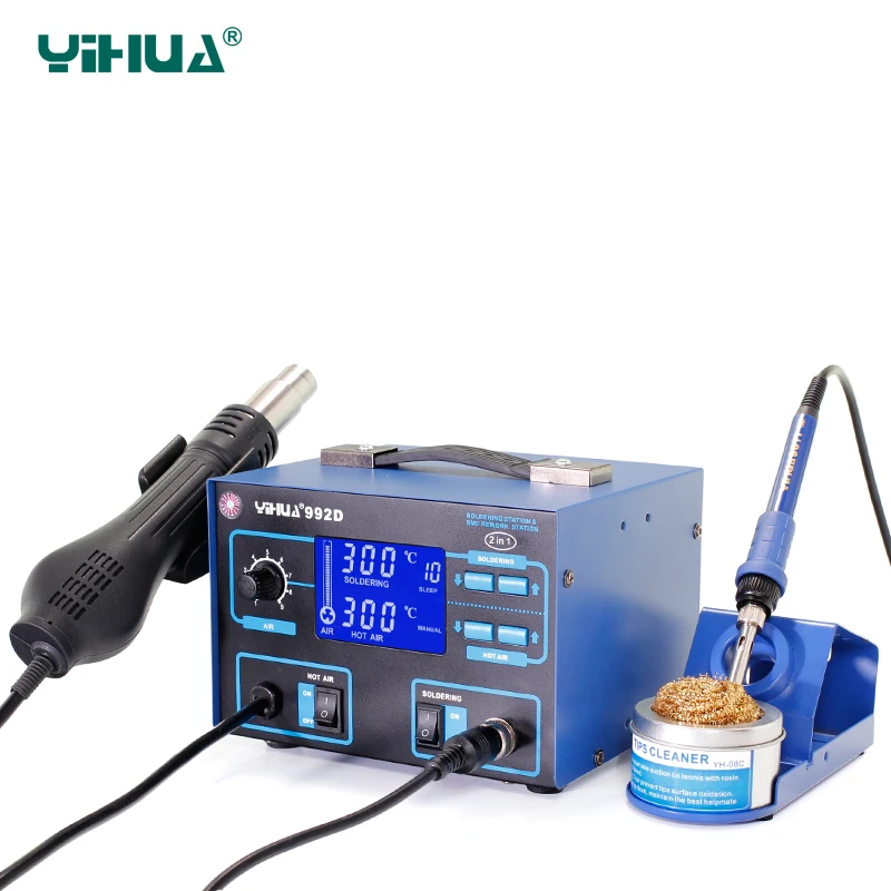 YIHUA 992D SMD 2 в 1 Многофункциональный паяльник станция Воздушный тепловой пистолет