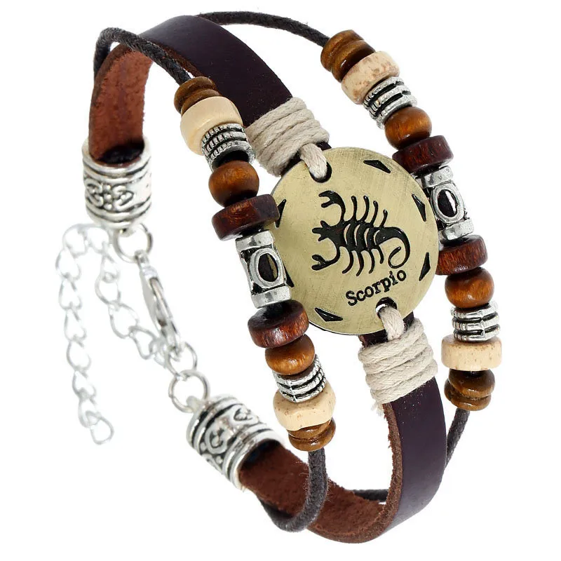 Microheart Новый 12 знаков зодиака Пояса из натуральной кожи браслет созвездий Дева