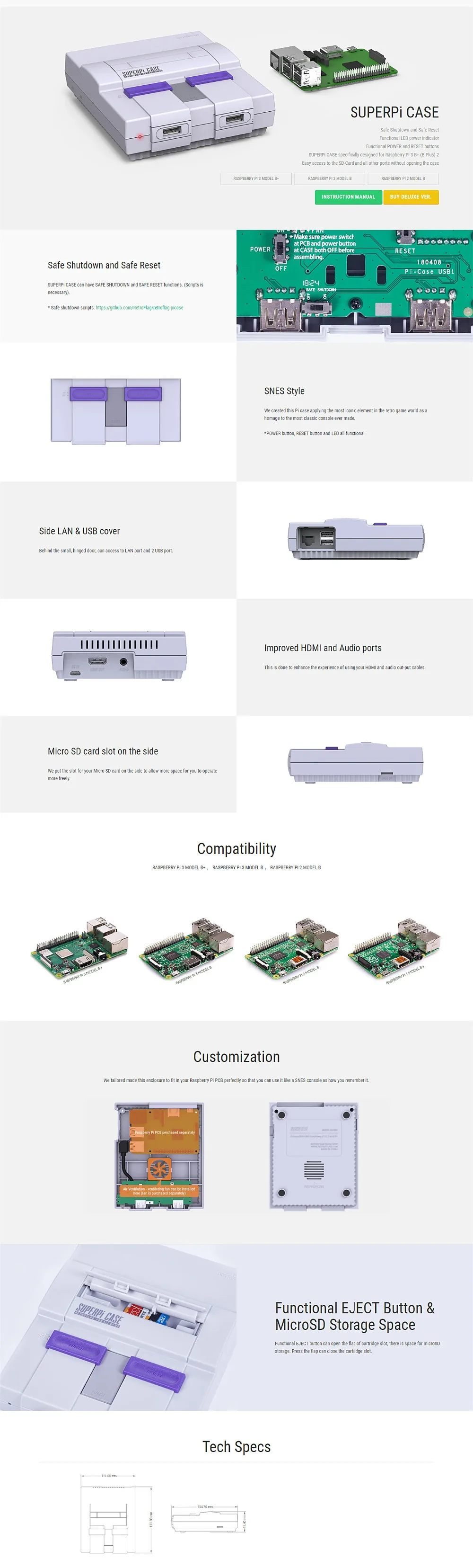 Retroflag SUPERPi Чехол-J/Retroflag SUPERPi Чехол-U NESPi чехол с оригинальным USB геймпадом для Raspberry Pi 3B Plus(3B+)/3B
