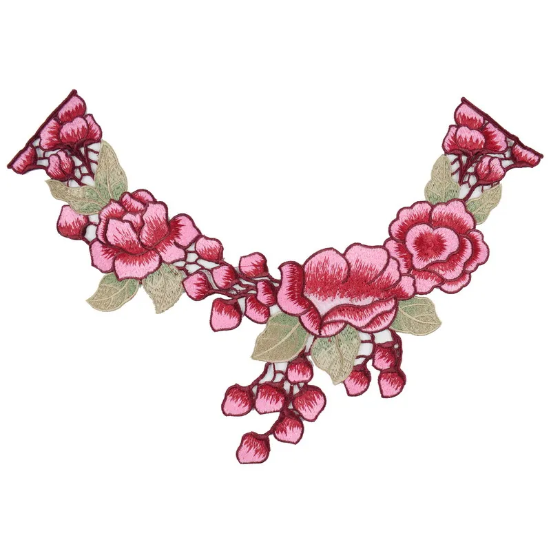 Pink Flower Collar Sew on Patch Applique Embroidered Neckline Lace Sewing Patches Sticker For Dress Clothing NL267 | Дом и сад