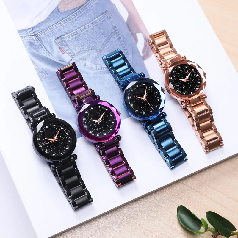 2019 New Brand Rosy Gold Starry Sky Quartz Watch Women Stainless Steel Dress Watches Relogio Feminino Women's Bracelet | Наручные