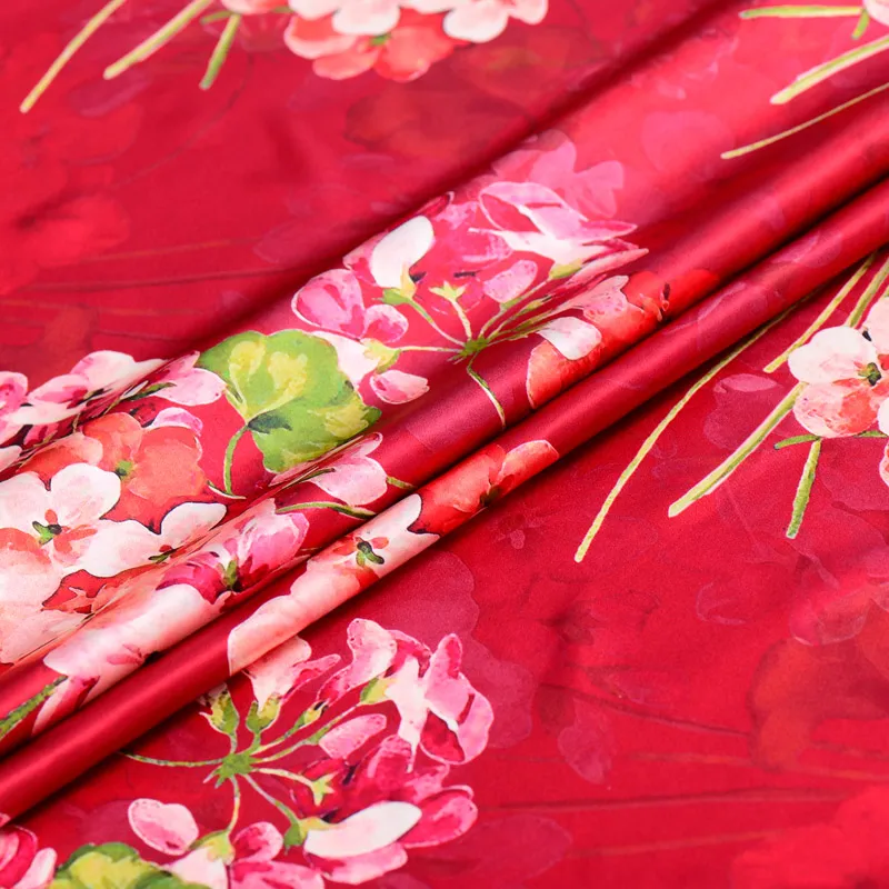 

Digital inkjet chinese silk fabric custom 19mm soft cheongsam dress silk stretch satin fabric wholesale silk cloth 108 cm