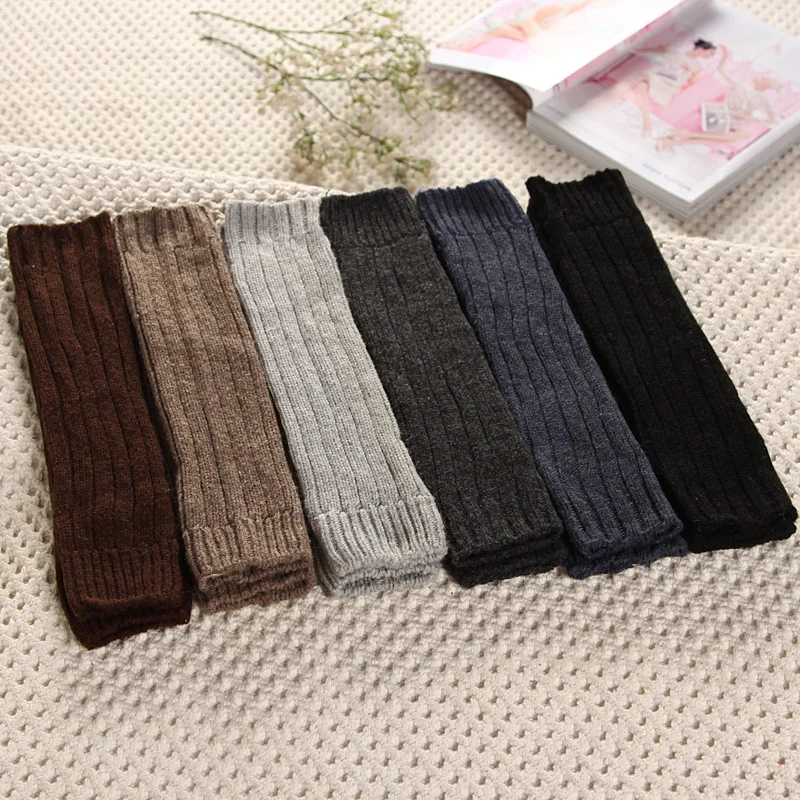 Женские вязаные перчатки из овечьей шерсти зимние теплые однотонные без пальцев