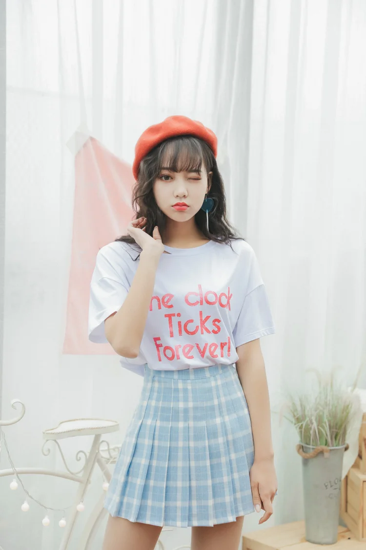Высокая Талия Хлопок-Line Для женщин юбка Chic полосатый решетки печатных студент плиссированная юбка безопасности брюки сладкие девочки мини-юбка
