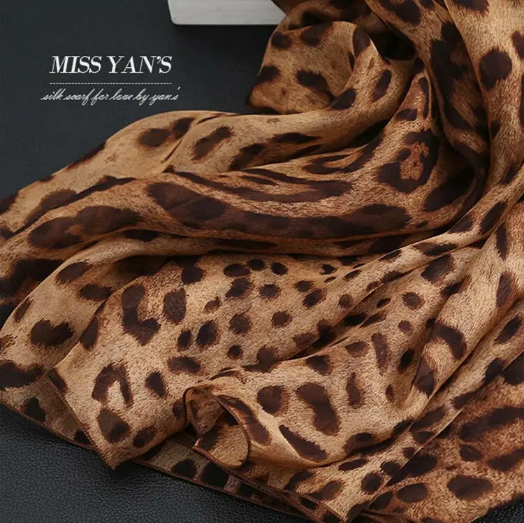 Шарф женский из натурального шелка модные кофейные шарфы с леопардовым принтом
