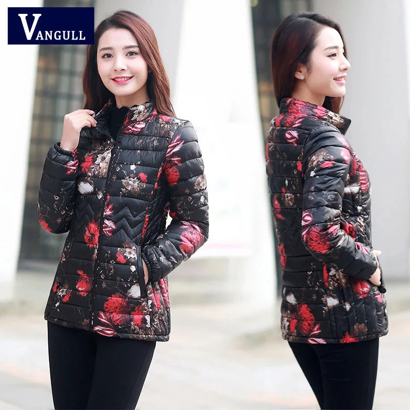 black yellow floral Vangull, женские зимние куртки, пальто, парка,, новая мода, Ретро стиль, цветочный принт, пальто, толстые, теплые, Chaquetas Mujer размера плюс, 6XL - Цвет: black yellow floral