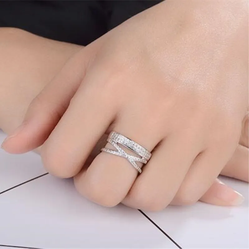 

New Female Opening Rings 925 Sterling Silver Jewelry Crystal Cross Geometry On Behalf Of A Generation SR344