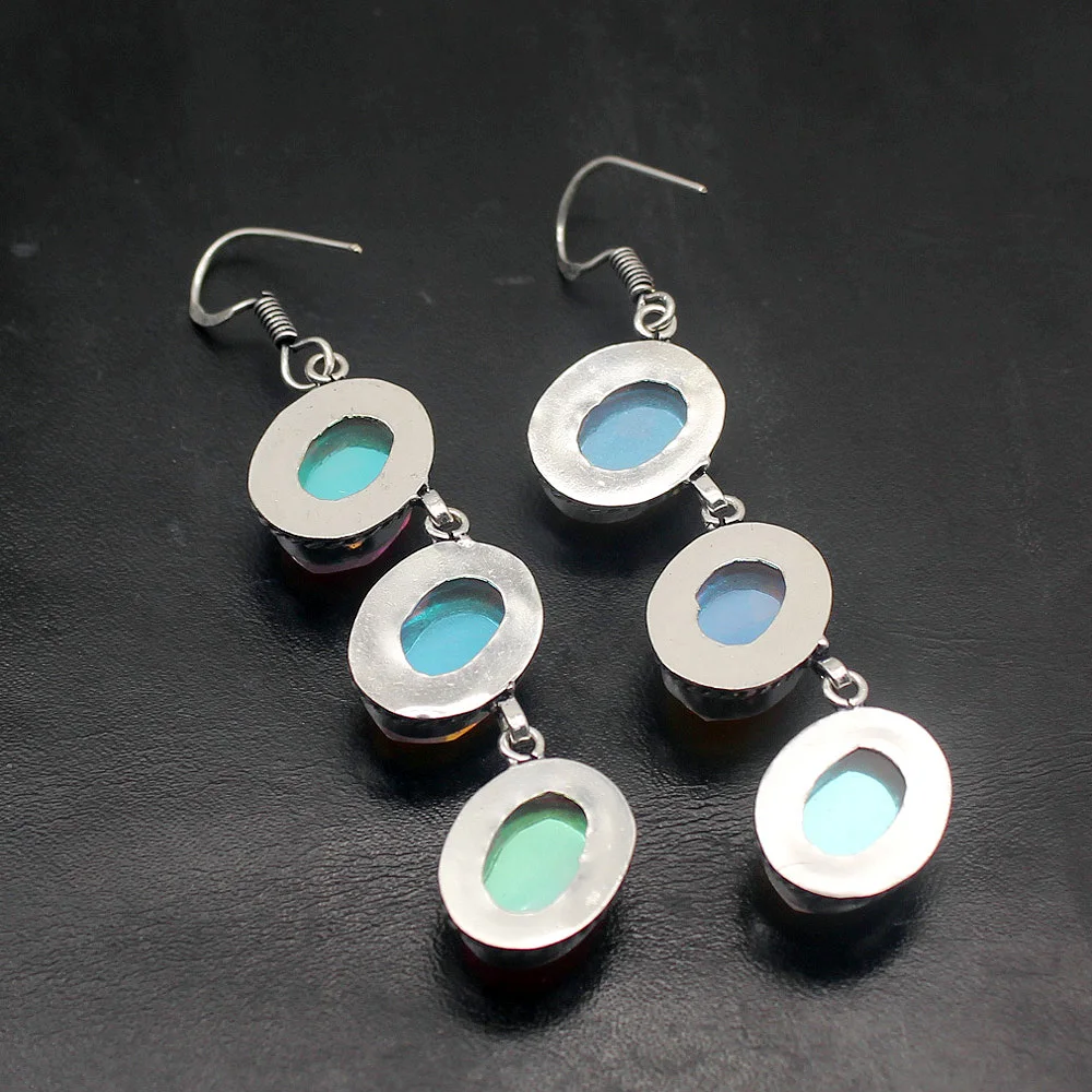 Antique Charms Colorful Shiny Topaz925 Sterling Silver Color Women Dangle Earrings 2 3/4 Inch TF679 Free Shipping | Украшения и