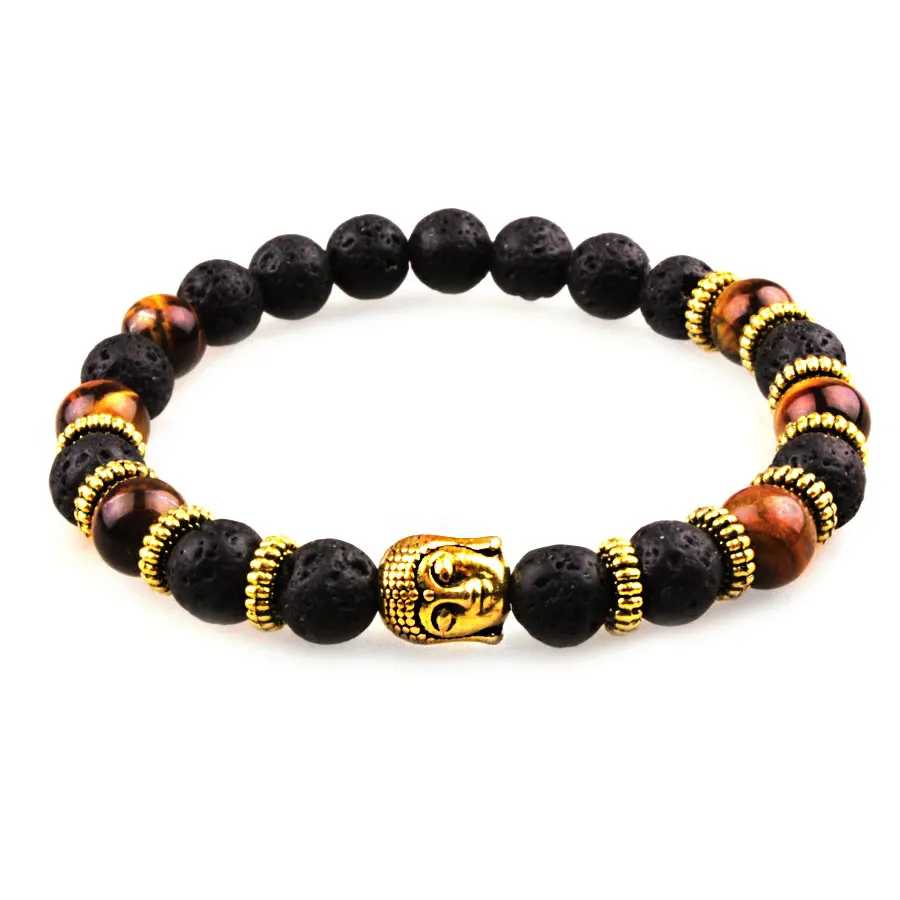 Hv00004 голова Будды оптовая продажа черный вулканический Лава камень тигровый глаз