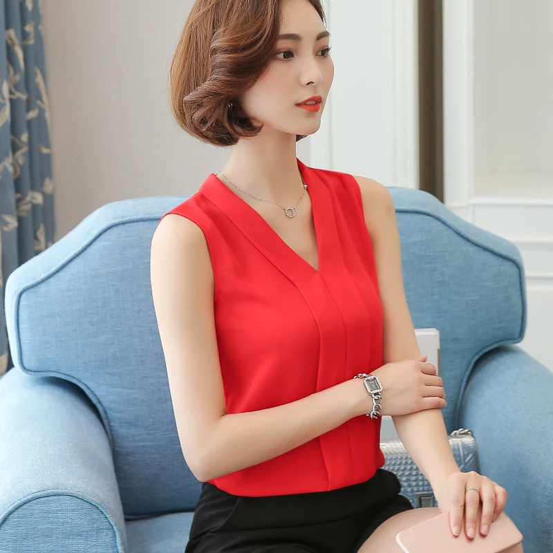 Женское повседневное шифоновое без рукавов футболки с v образным вырезом больших