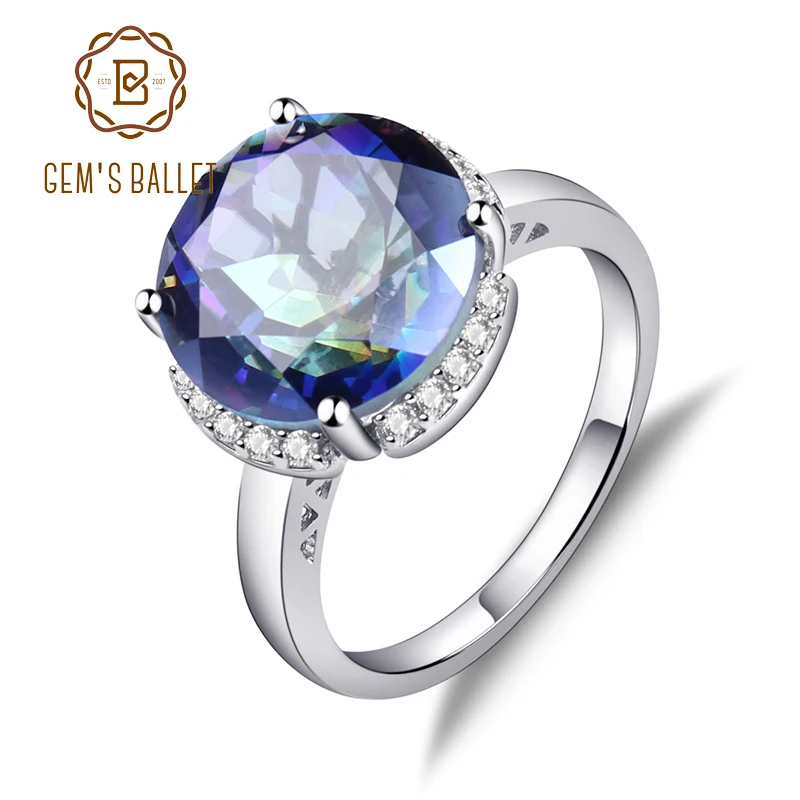 Gem's Ballet 6.57Ct натуральный Blueish мистический кварцевый камень Обручальные кольца твердые 925 пробы серебряные ювелирные изделия для женщин