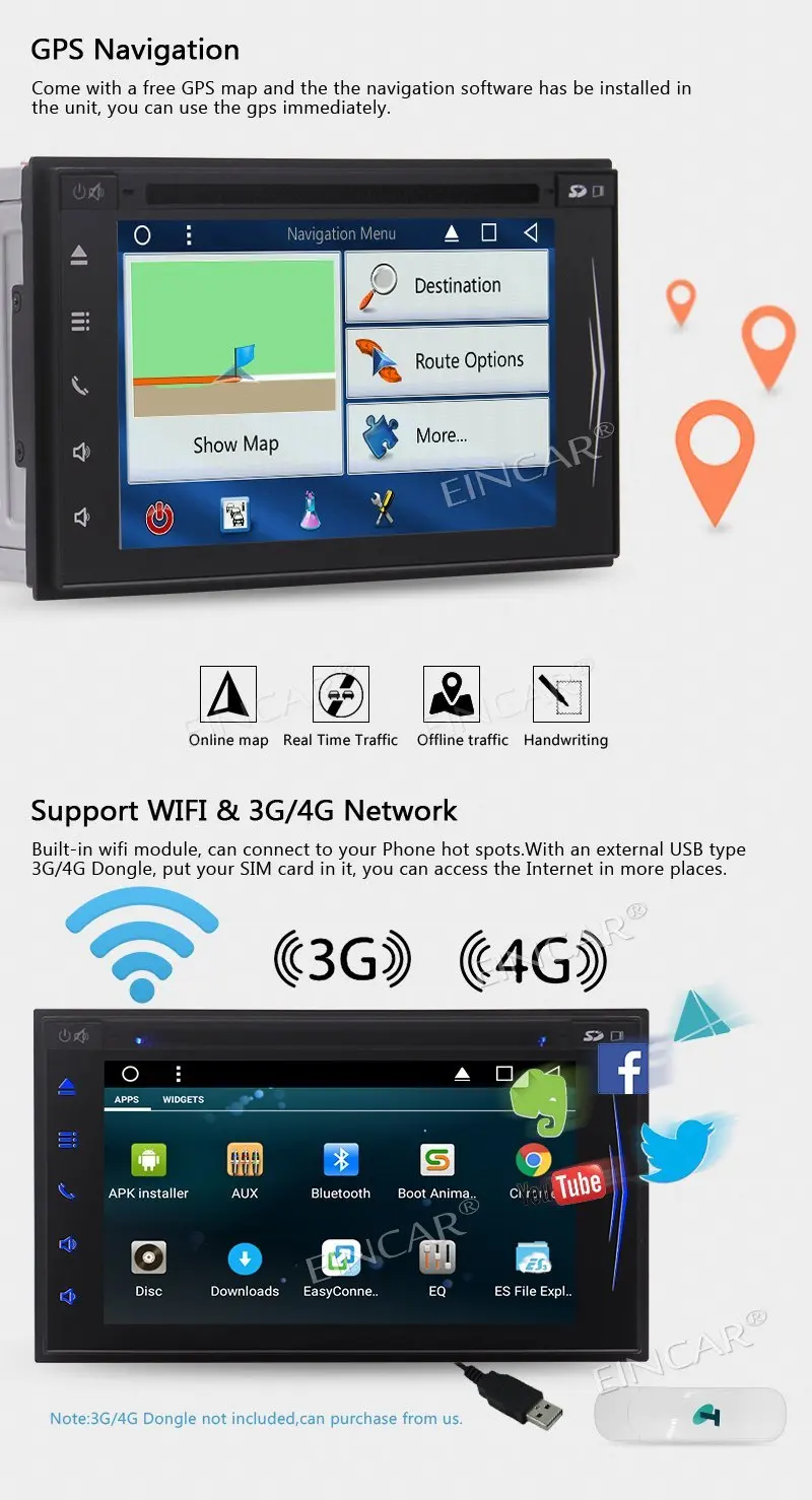 Eincar Android 7 1 Nougat автомобильный стерео Восьмиядерный Стайлинг ''dvd плеер 2Din gps