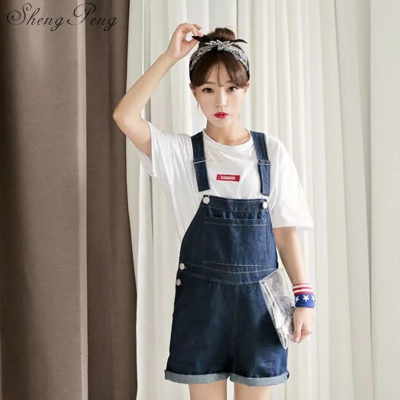 Женский джинсовый комбинезон Летний синий для женщин шорты прямые на бретелях