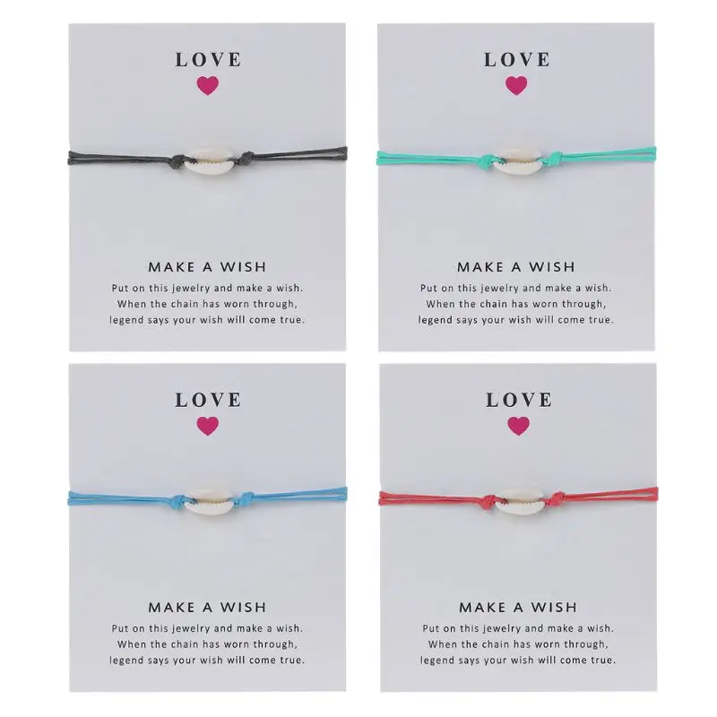 Wish Card Gift Nature Shell Red String Cord Bracelet Handmade Friendship Jewelry | Украшения и аксессуары