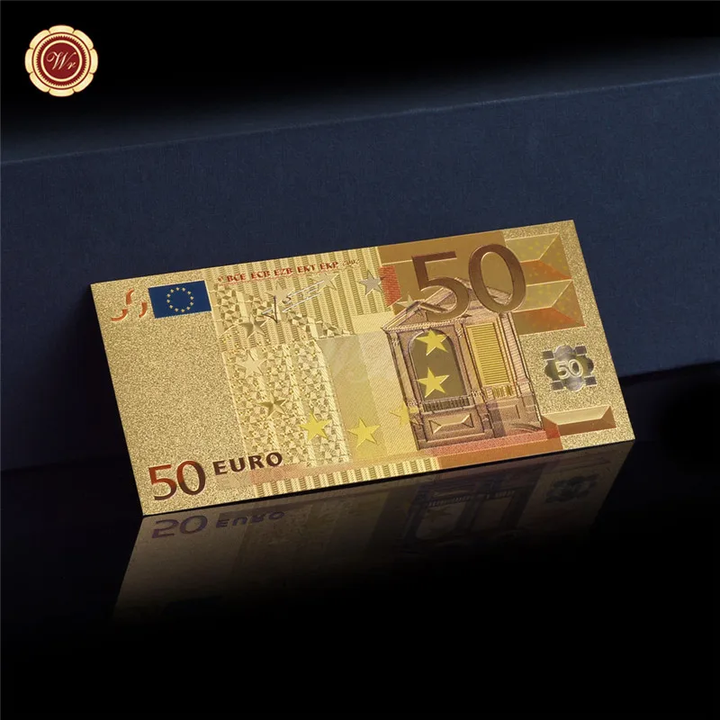 WR Новое поступление набор металлических цветных золотых банкнот евро 7 шт 5 10 20 50