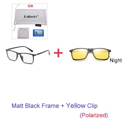 1 Frame Yellow Clip Ralferty, 6 в 1, магнитные солнцезащитные очки, мужские, поляризационные, на застежке, очки, женские, квадратные, по рецепту, оптические оправы, 3D, желтые, Oculos A2249 - Цвет линз: 1 Frame Yellow Clip