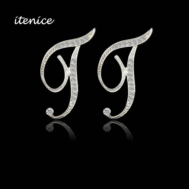 Женские серьги гвоздики Itenice классические с 26 буквами и стразами 2019|earring trendy|fashion
