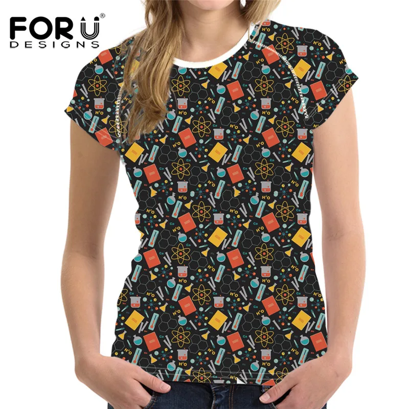 Забавная футболка FORUDESIGNS с научным принтом женская модная летняя коротким