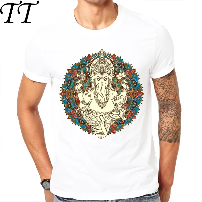 Мужская футболка классная модная с коротким рукавом и принтом &quotLord God Ganesha&quot |