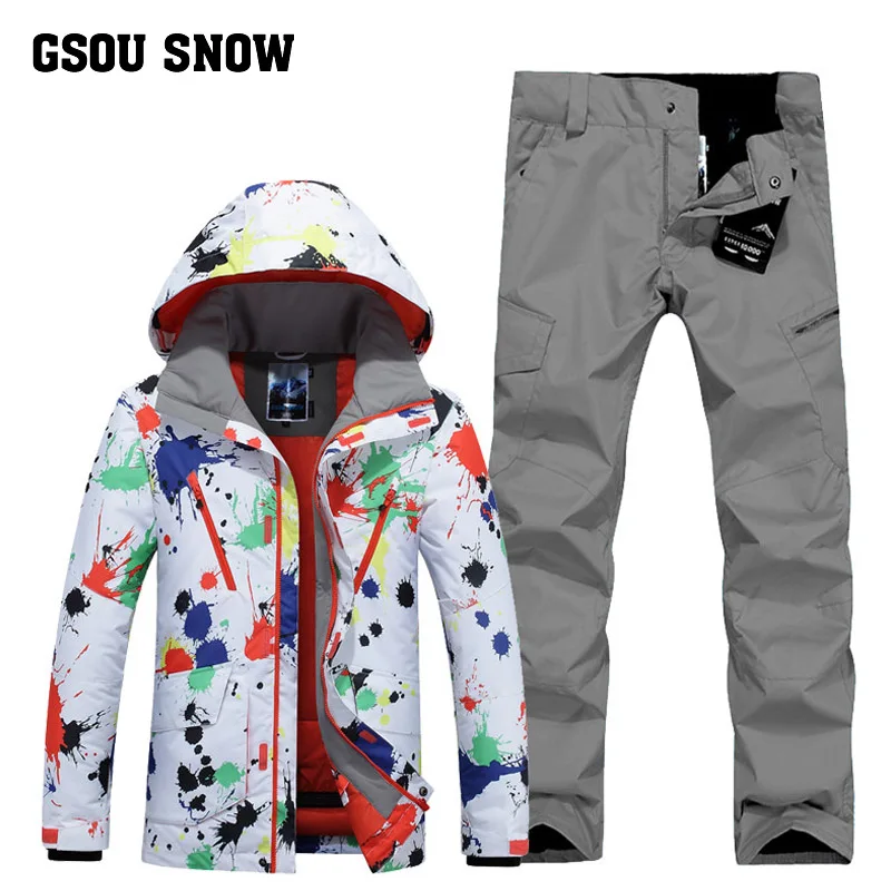Зимний мужской лыжный костюм GSOU зимняя ветрозащитная Теплая Лыжная одежда