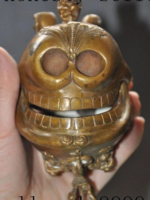 Старый тибетский буддизм бронзовый человек голова черепа ваджра статуя