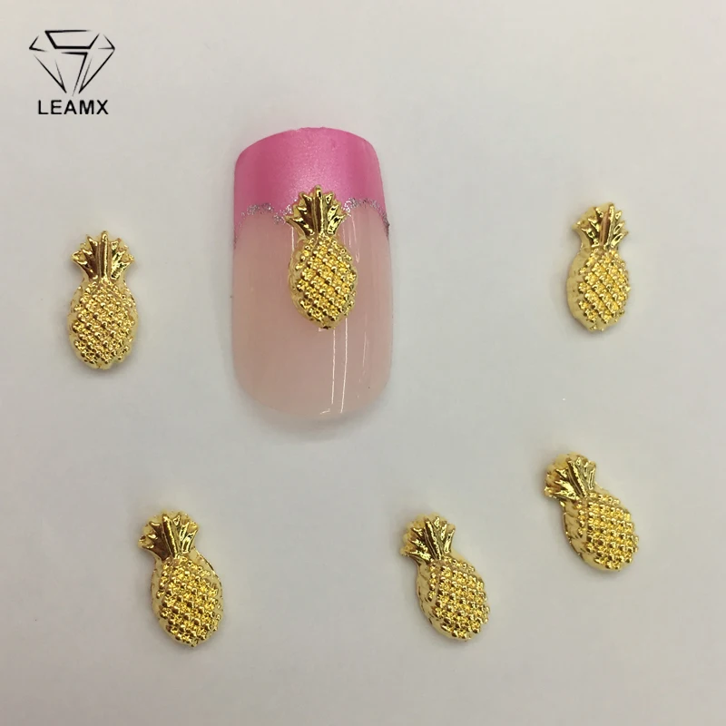 

LEAMX 50 PCS/bag Nail Decoration Sticker 3D Gold Pineapple Shape Shiny Manicure Charm Alloy Nails Charms For Manicure Decoration