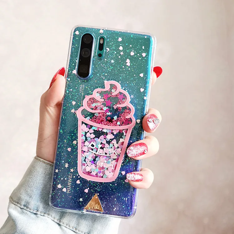 Case For Huawei P30 proP20 lite P10 P9 P8 P smart Plus selfie Cute Blingbling Ice Cream Glitter Quicksand Soft Back cover