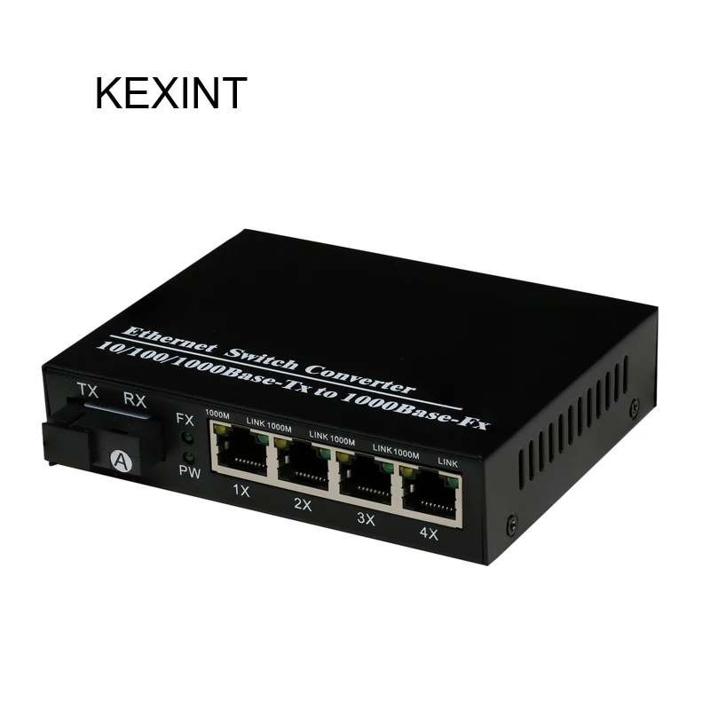 KEXINT Волоконно Оптический 4 порта Ethernet медиаконвертер волоконно сетевой
