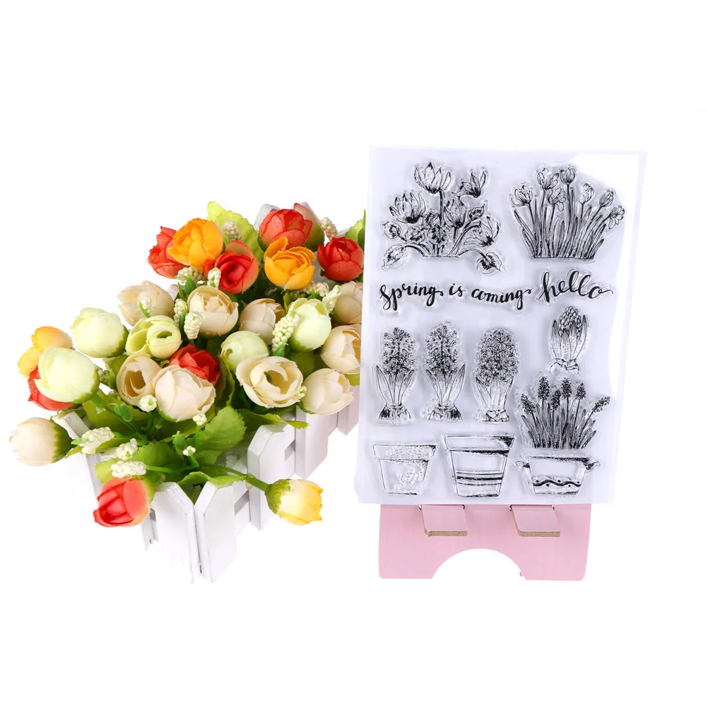 Прозрачный силиконовый штамп с весенними цветами 10 х15 см | Дом и сад