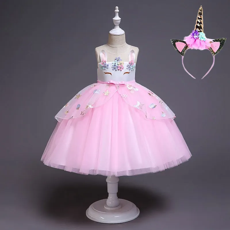 Unicorn Dress J Set VOGUEON/платье-пачка с единорогом для маленьких девочек; Летние Элегантные вечерние платья без рукавов; детское нарядное платье с единорогом; костюм на день рождения - Цвет: Unicorn Dress J Set
